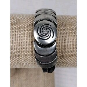 Healing Prayer Spiral Black Leather Bracelet Silver Color Magnetic Clasp USA